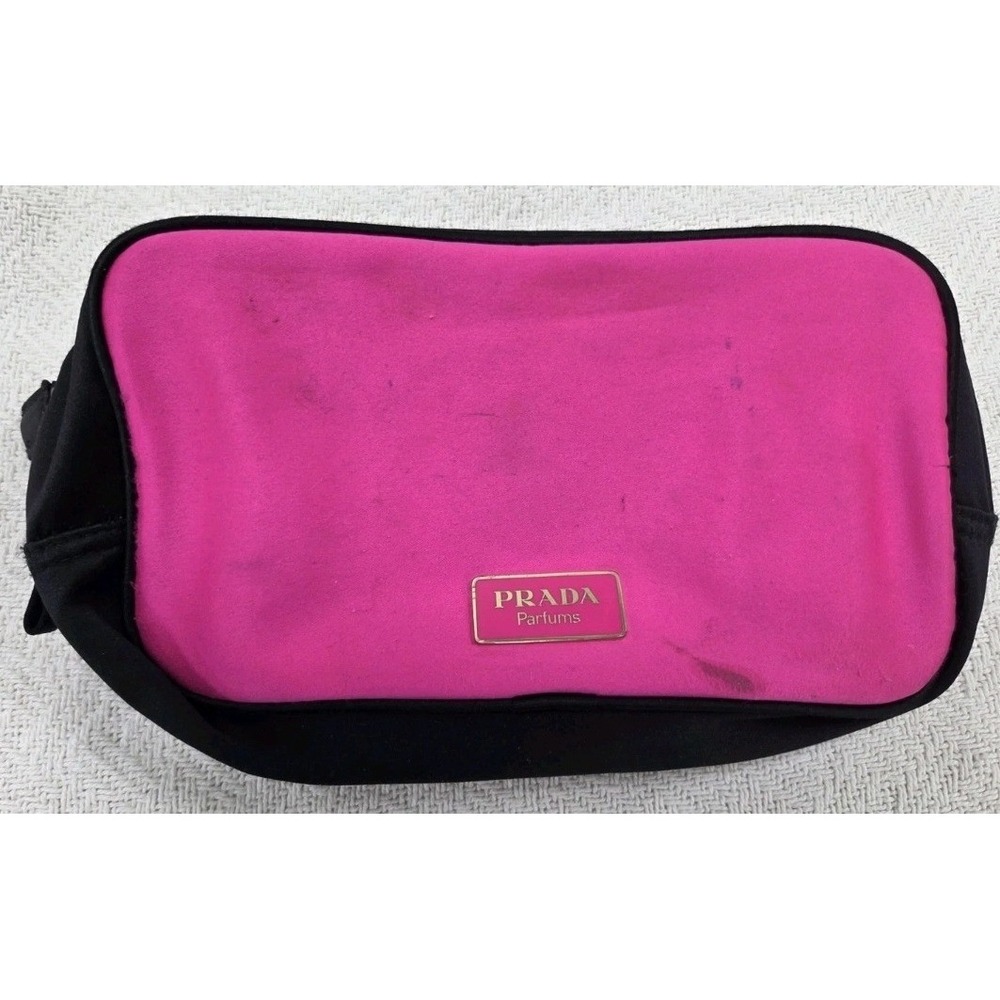 Prada Parfums Cosmetic Pouch Pink Black Makeup Bag Travel Toiletry Case